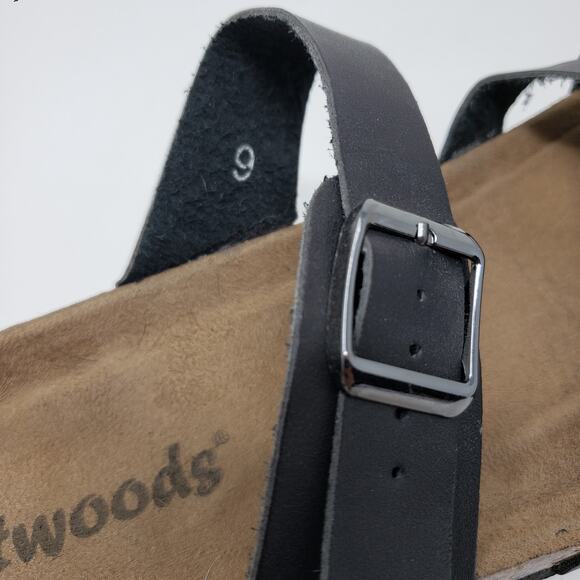 Outwoods 2-Strap Black Strappy Buckled Flat Slip-On Sandals Women's Size 9 - Picture 8 of 8